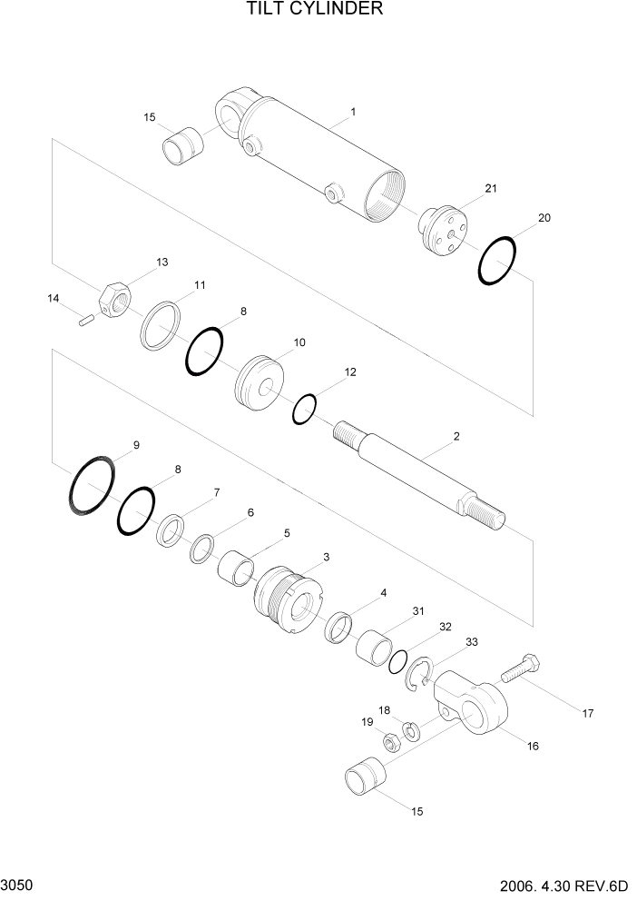 Схема запчастей Hyundai HBF15/HBF18-3 - PAGE 3050 TILT CYLINDER ГИДРАВЛИЧЕСКИЕ КОМПОНЕНТЫ