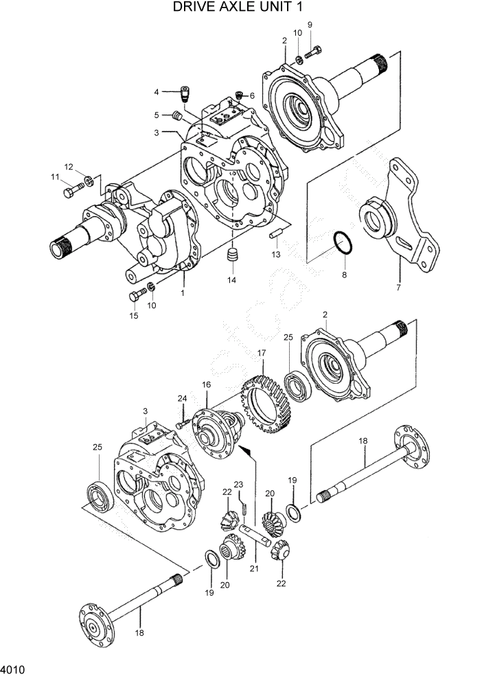 Схема запчастей Hyundai HBF15/HBF18-3 - PAGE 4010 DRIVE AXLE UNIT 1 СИЛОВАЯ СИСТЕМА