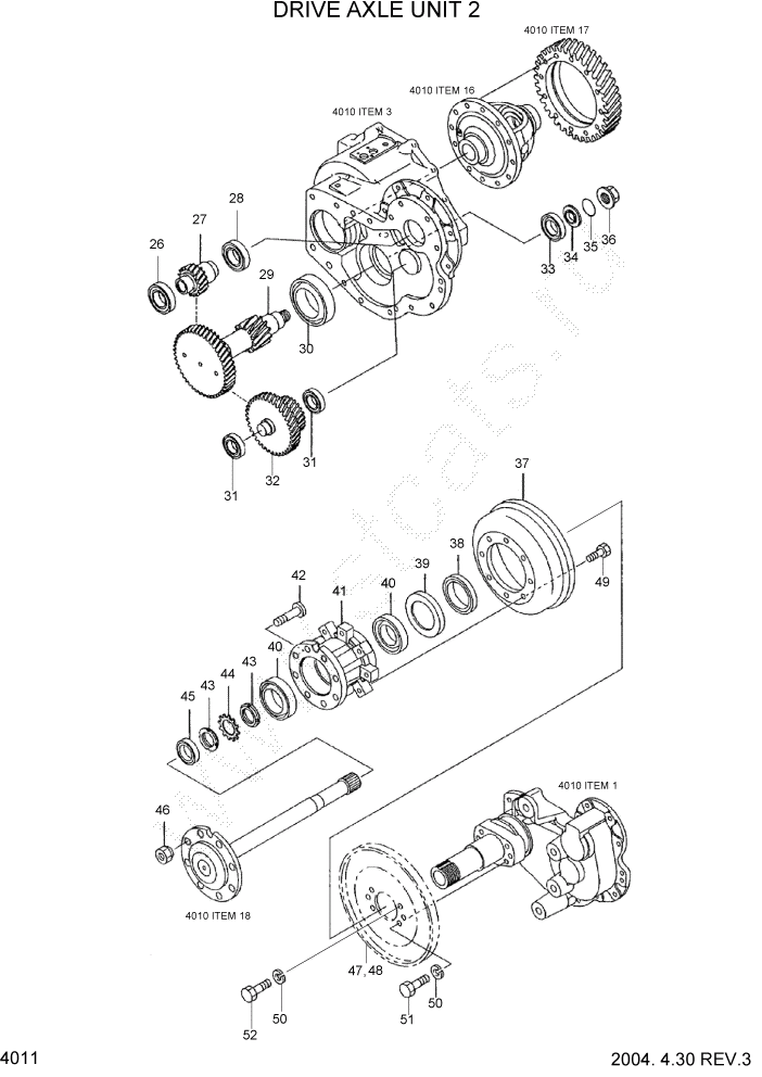 Схема запчастей Hyundai HBF15/HBF18-3 - PAGE 4011 DRIVE AXLE UNIT 2 СИЛОВАЯ СИСТЕМА