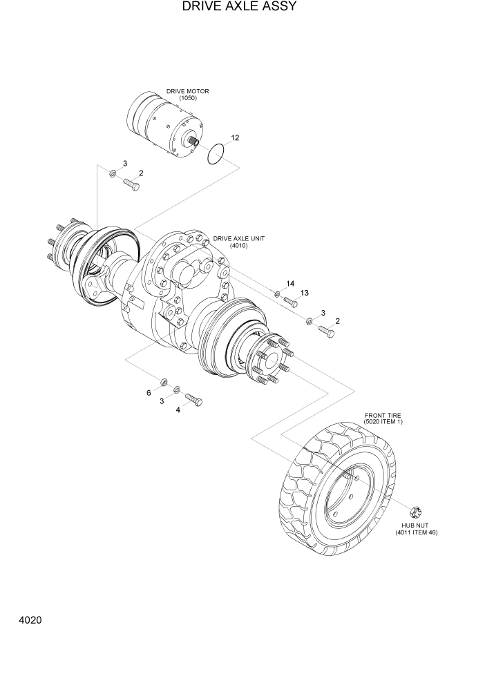 Схема запчастей Hyundai HBF15/HBF18-3 - PAGE 4020 DRIVE AXLE ASSY СИЛОВАЯ СИСТЕМА