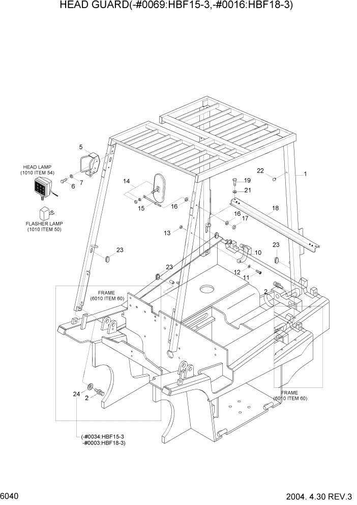 Схема запчастей Hyundai HBF15/HBF18-3 - PAGE 6040 HEAD GUARD(-#0069:15-3,-#0016:18-3) СТРУКТУРА