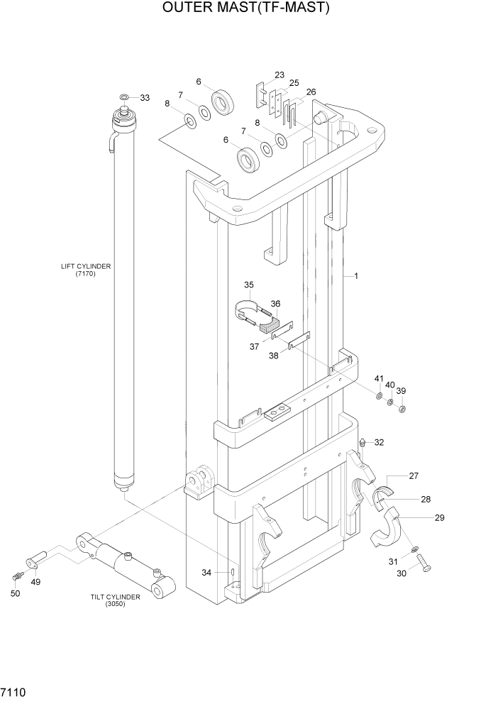 Схема запчастей Hyundai HBF15/HBF18-3 - PAGE 7110 OUTER MAST(TF-MAST) РАБОЧЕЕ ОБОРУДОВАНИЕ