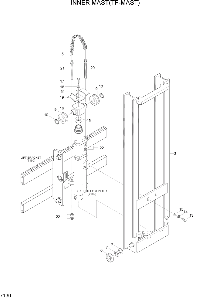 Схема запчастей Hyundai HBF15/HBF18-3 - PAGE 7130 INNER MAST(TF-MAST) РАБОЧЕЕ ОБОРУДОВАНИЕ