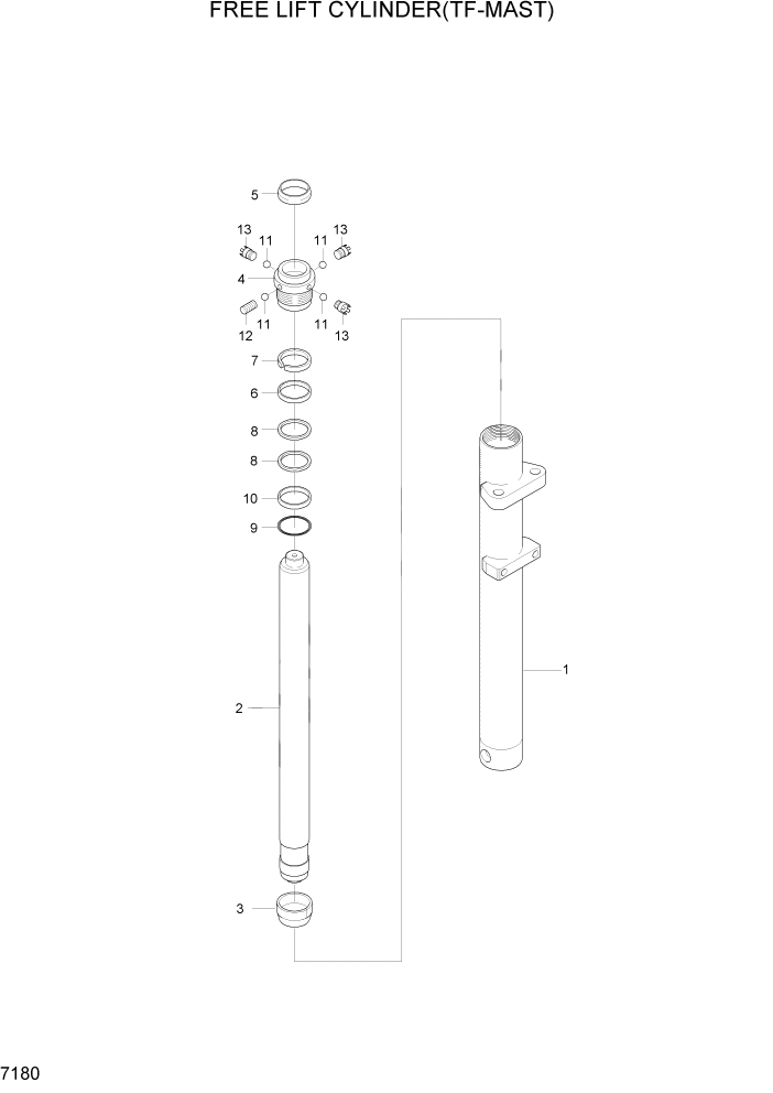 Схема запчастей Hyundai HBF15/HBF18-3 - PAGE 7180 FREE LIFT CYLINDER(TF-MAST) РАБОЧЕЕ ОБОРУДОВАНИЕ