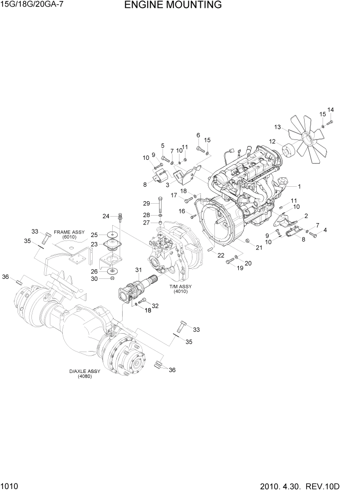 Схема запчастей Hyundai 15G/18G/20GA-7 - PAGE 1010 ENGINE MOUNTING СИСТЕМА ДВИГАТЕЛЯ