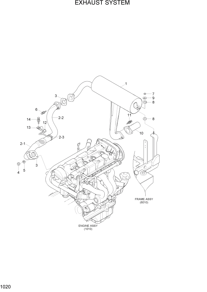 Схема запчастей Hyundai 15G/18G/20GA-7 - PAGE 1020 EXHAUST SYSTEM СИСТЕМА ДВИГАТЕЛЯ