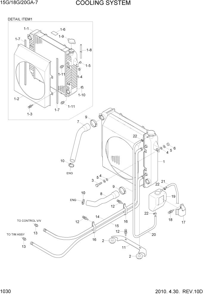 Схема запчастей Hyundai 15G/18G/20GA-7 - PAGE 1030 COOLING SYSTEM СИСТЕМА ДВИГАТЕЛЯ