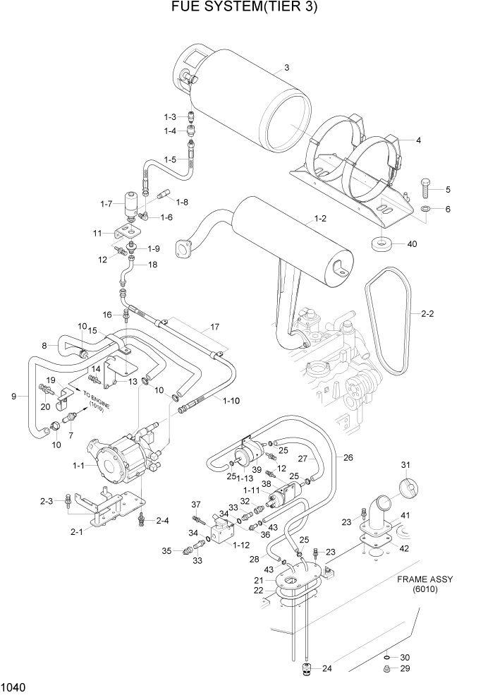 Схема запчастей Hyundai 15G/18G/20GA-7 - PAGE 1040 FUEL SYSTEM(CERT) СИСТЕМА ДВИГАТЕЛЯ