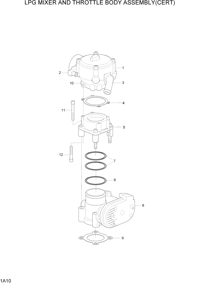 Схема запчастей Hyundai 15G/18G/20GA-7 - PAGE 1A10 LPG MIXER THROTTLE BODY ASSY(CERT) СИСТЕМА ДВИГАТЕЛЯ