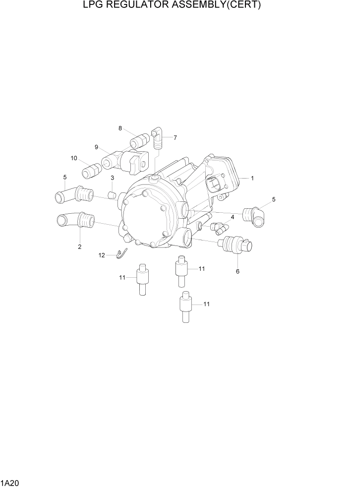 Схема запчастей Hyundai 15G/18G/20GA-7 - PAGE 1A20 LPG REGULATOR ASSY(CERT) СИСТЕМА ДВИГАТЕЛЯ