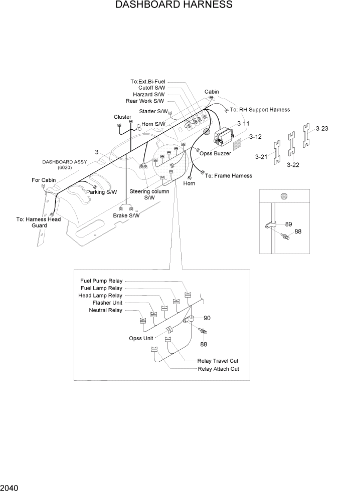 Схема запчастей Hyundai 15G/18G/20GA-7 - PAGE 2040 DASHBOARD HARNESS ЭЛЕКТРИЧЕСКАЯ СИСТЕМА