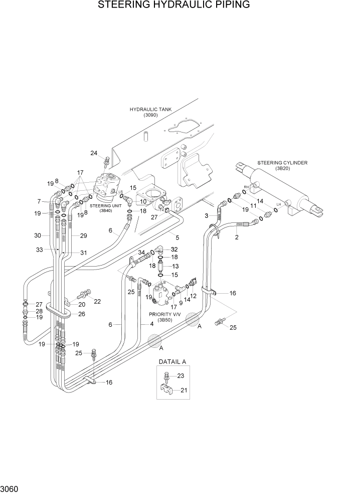 Схема запчастей Hyundai 15G/18G/20GA-7 - PAGE 3060 STEERING HYDRAULIC PIPING ГИДРАВЛИЧЕСКАЯ СИСТЕМА