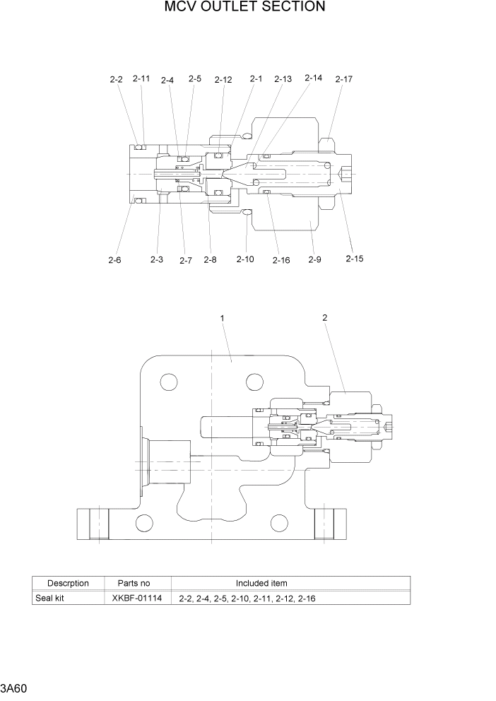 Схема запчастей Hyundai 15G/18G/20GA-7 - PAGE 3A60 MCV OUTLET SECTION ГИДРАВЛИЧЕСКАЯ СИСТЕМА