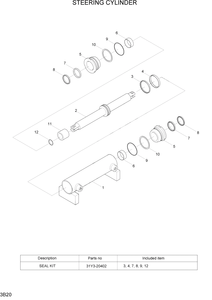 Схема запчастей Hyundai 15G/18G/20GA-7 - PAGE 3B20 STEERING CYLINDER ГИДРАВЛИЧЕСКАЯ СИСТЕМА