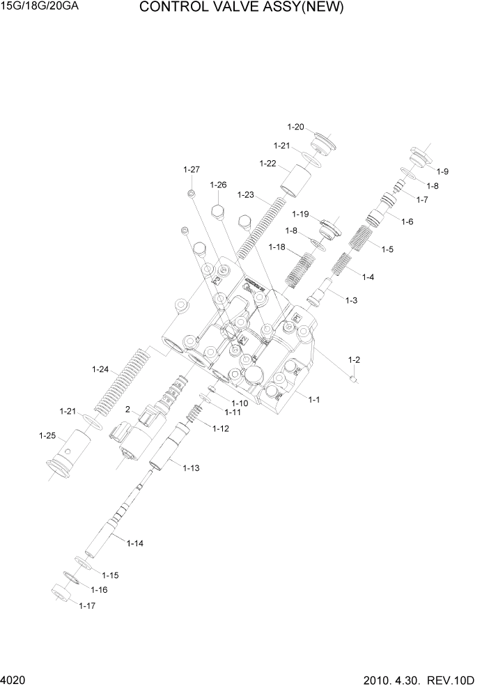 Схема запчастей Hyundai 15G/18G/20GA-7 - PAGE 4020 CONTROL VALVE ASSY(NEW) СИЛОВАЯ СИСТЕМА