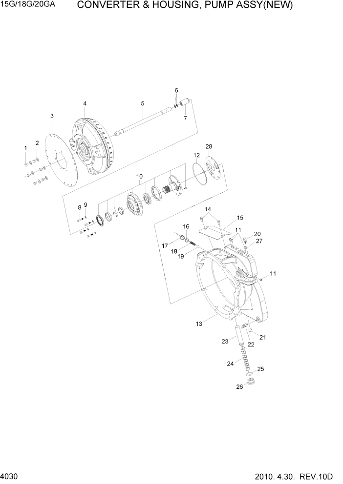 Схема запчастей Hyundai 15G/18G/20GA-7 - PAGE 4030 CONVERTER & HOUSING, PUMP ASSY(NEW) СИЛОВАЯ СИСТЕМА