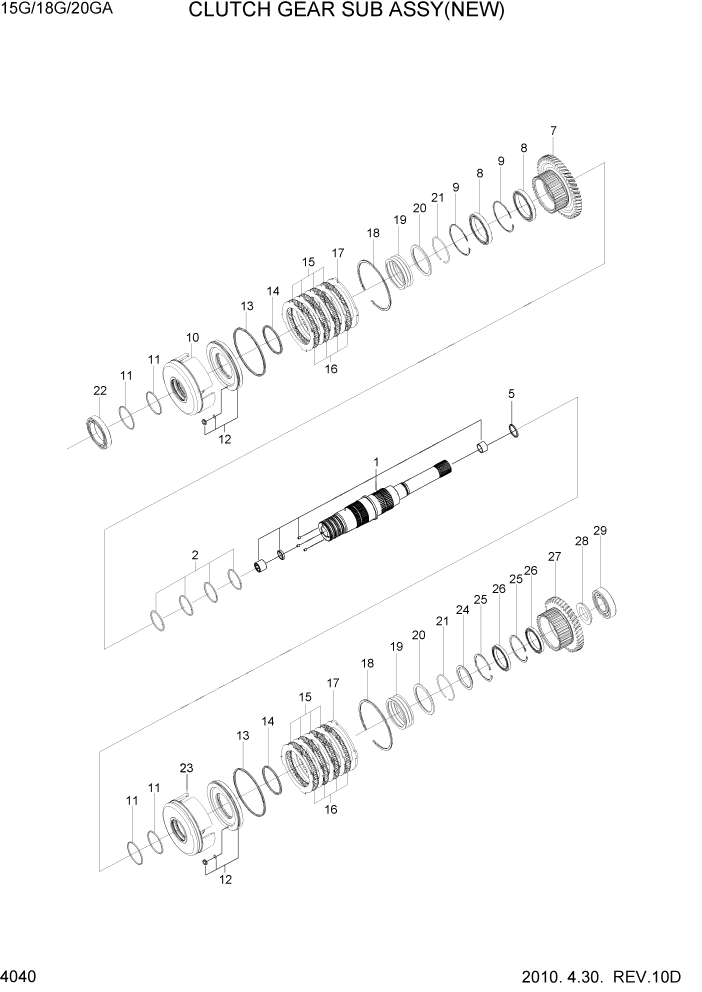 Схема запчастей Hyundai 15G/18G/20GA-7 - PAGE 4040 CLUTCH GEAR SUB ASSY(NEW) СИЛОВАЯ СИСТЕМА