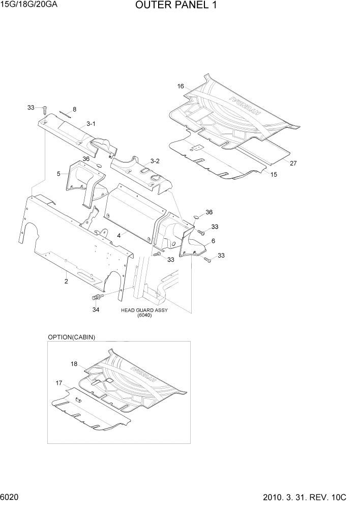 Схема запчастей Hyundai 15G/18G/20GA-7 - PAGE 6020 OUTER PANEL 1 СТРУКТУРА