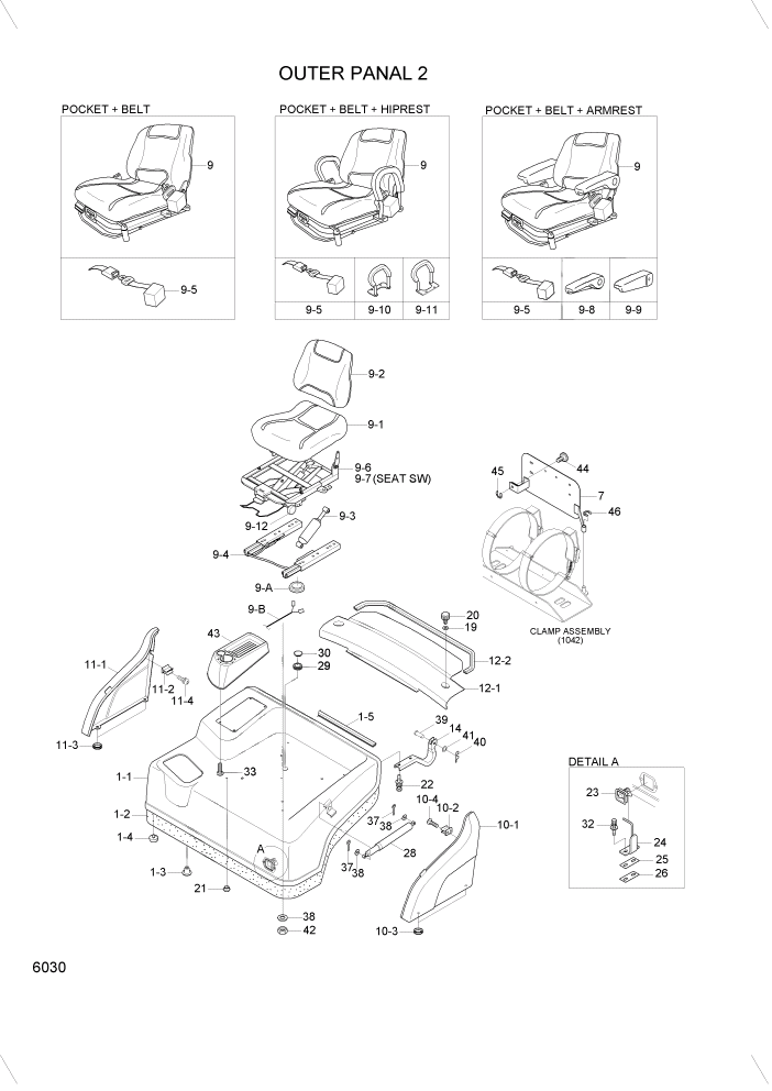 Схема запчастей Hyundai 15G/18G/20GA-7 - PAGE 6030 OUTER PANEL 2 СТРУКТУРА