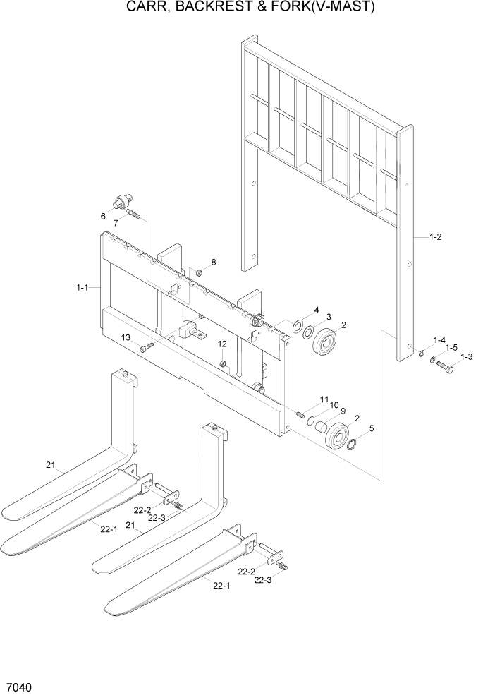 Схема запчастей Hyundai 15G/18G/20GA-7 - PAGE 7040 CARR,BACKREST & FORK(V-MAST) РАБОЧЕЕ ОБОРУДОВАНИЕ