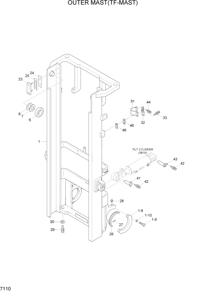 Схема запчастей Hyundai 15G/18G/20GA-7 - PAGE 7110 OUTER MAST(TF-MAST) РАБОЧЕЕ ОБОРУДОВАНИЕ