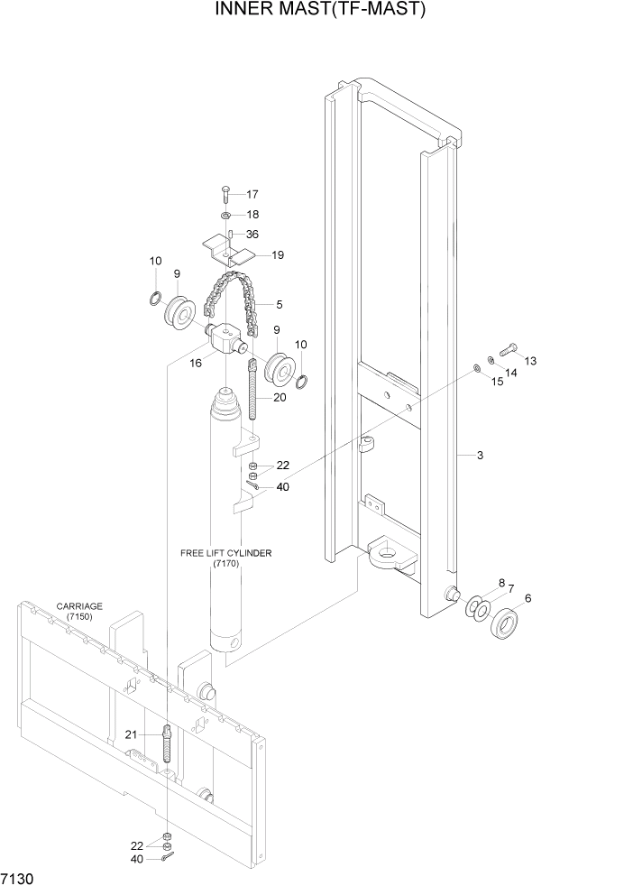 Схема запчастей Hyundai 15G/18G/20GA-7 - PAGE 7130 INNER MAST(TF-MAST) РАБОЧЕЕ ОБОРУДОВАНИЕ