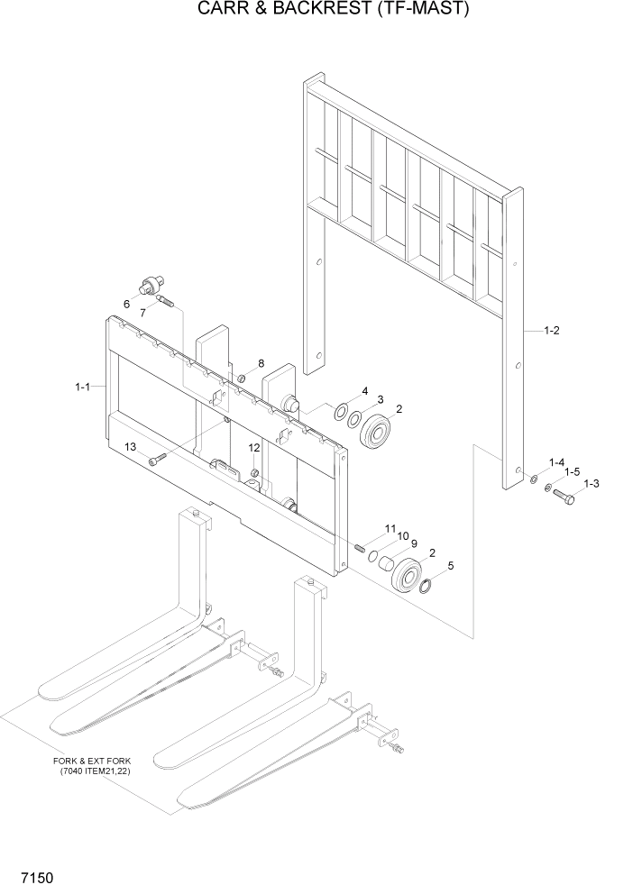 Схема запчастей Hyundai 15G/18G/20GA-7 - PAGE 7150 CARRIAGE & BACKREST(TF-MAST) РАБОЧЕЕ ОБОРУДОВАНИЕ