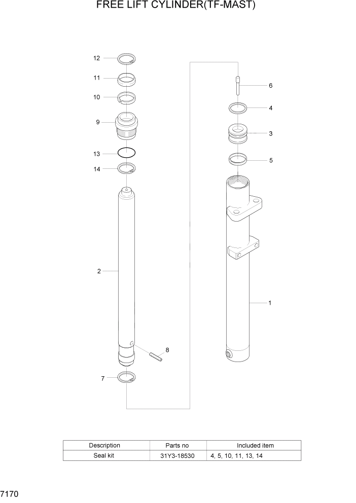 Схема запчастей Hyundai 15G/18G/20GA-7 - PAGE 7170 FREE LIFT CYLINDER(TF-MAST) РАБОЧЕЕ ОБОРУДОВАНИЕ