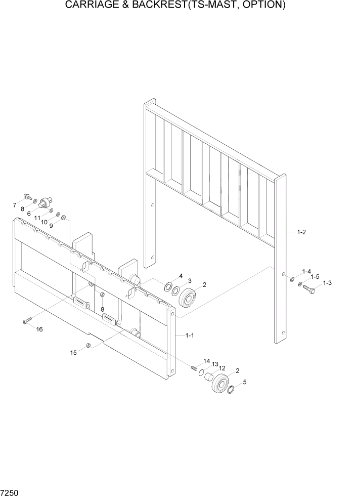 Схема запчастей Hyundai 15G/18G/20GA-7 - PAGE 7250 CARRIAGE & BACKREST(TS-MAST, OPTION) РАБОЧЕЕ ОБОРУДОВАНИЕ