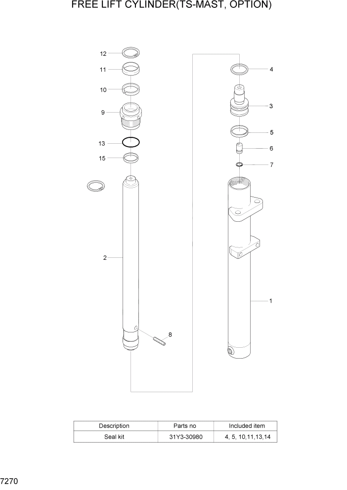 Схема запчастей Hyundai 15G/18G/20GA-7 - PAGE 7270 FREE LIFT CYLINDER(TS-MAST, OPTION) РАБОЧЕЕ ОБОРУДОВАНИЕ