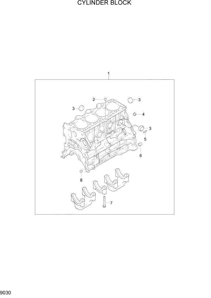 Схема запчастей Hyundai 15G/18G/20GA-7 - PAGE 9030 CYLINDER BLOCK ДВИГАТЕЛЬ БАЗА