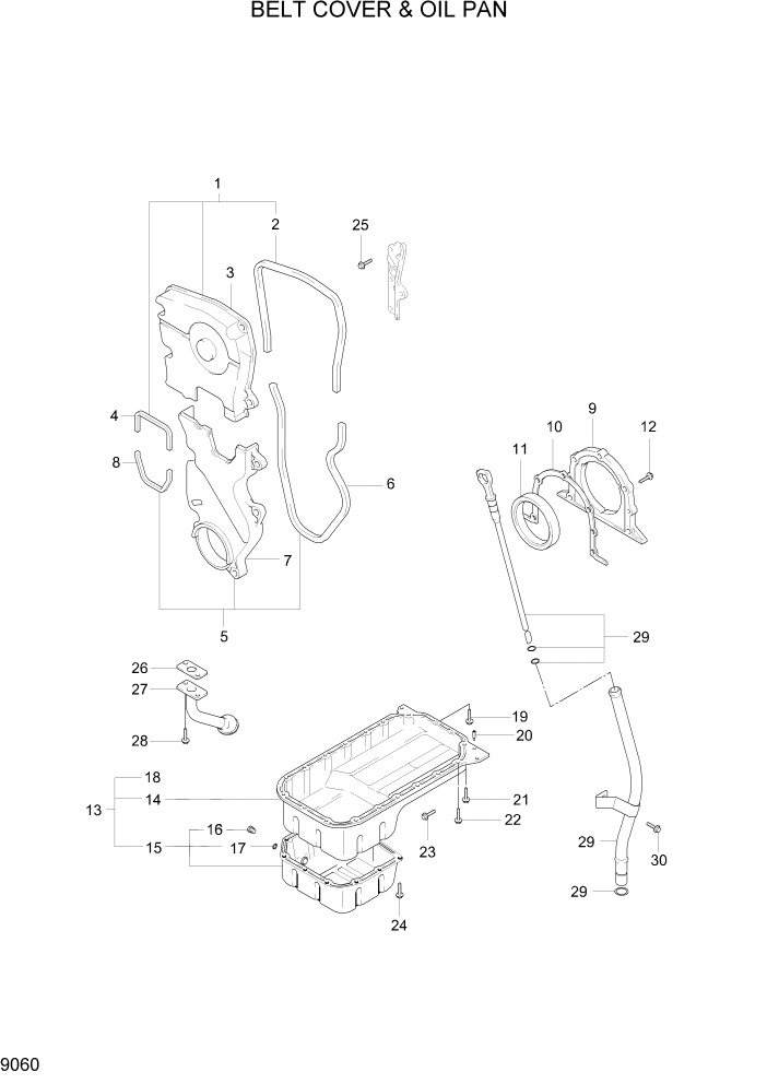 Схема запчастей Hyundai 15G/18G/20GA-7 - PAGE 9060 BELT COVER & OIL PAN ДВИГАТЕЛЬ БАЗА