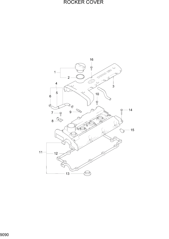 Схема запчастей Hyundai 15G/18G/20GA-7 - PAGE 9090 ROCKER COVER ДВИГАТЕЛЬ БАЗА