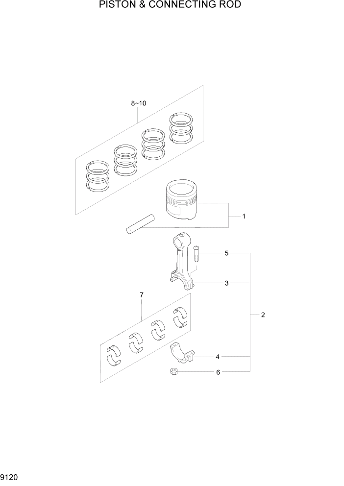 Схема запчастей Hyundai 15G/18G/20GA-7 - PAGE 9120 PISTON & CONNECTING ROD ДВИГАТЕЛЬ БАЗА