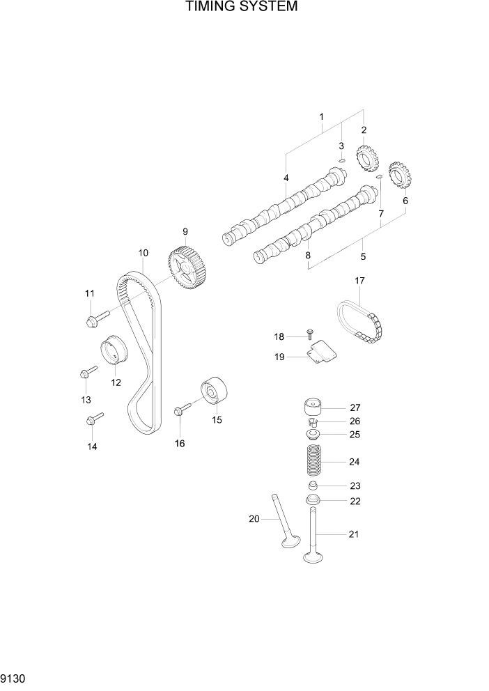 Схема запчастей Hyundai 15G/18G/20GA-7 - PAGE 9130 TIMING SYSTEM ДВИГАТЕЛЬ БАЗА