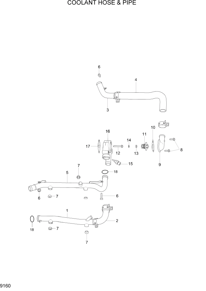 Схема запчастей Hyundai 15G/18G/20GA-7 - PAGE 9160 COOLANT HOSE & PIPE ДВИГАТЕЛЬ БАЗА