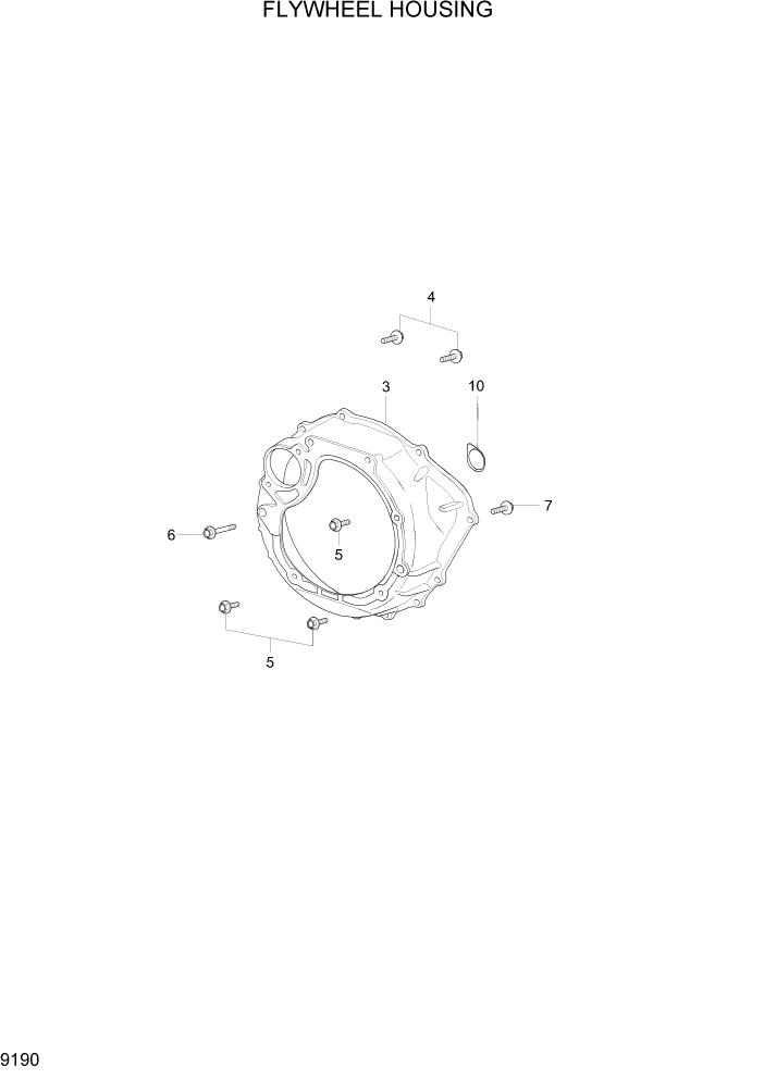 Схема запчастей Hyundai 15G/18G/20GA-7 - PAGE 9190 FLYWHEEL HOUSING ДВИГАТЕЛЬ БАЗА