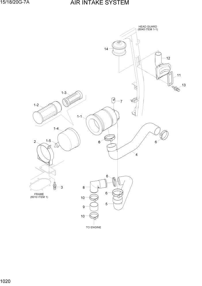 Схема запчастей Hyundai 15/18/20G-7A - PAGE 1020 AIR INTAKE SYSTEM СИСТЕМА ДВИГАТЕЛЯ