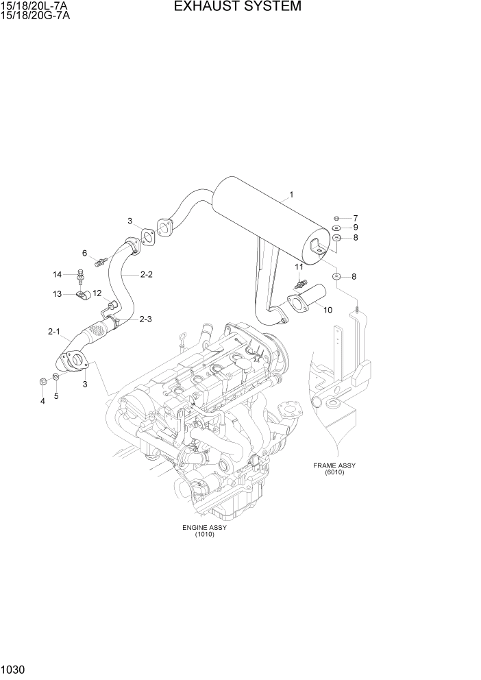 Схема запчастей Hyundai 15/18/20G-7A - PAGE 1030 EXHAUST SYSTEM СИСТЕМА ДВИГАТЕЛЯ