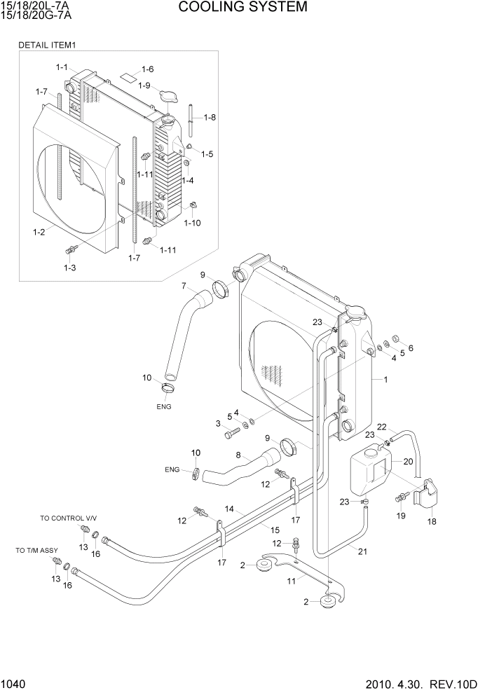 Схема запчастей Hyundai 15/18/20G-7A - PAGE 1040 COOLING SYSTEM СИСТЕМА ДВИГАТЕЛЯ