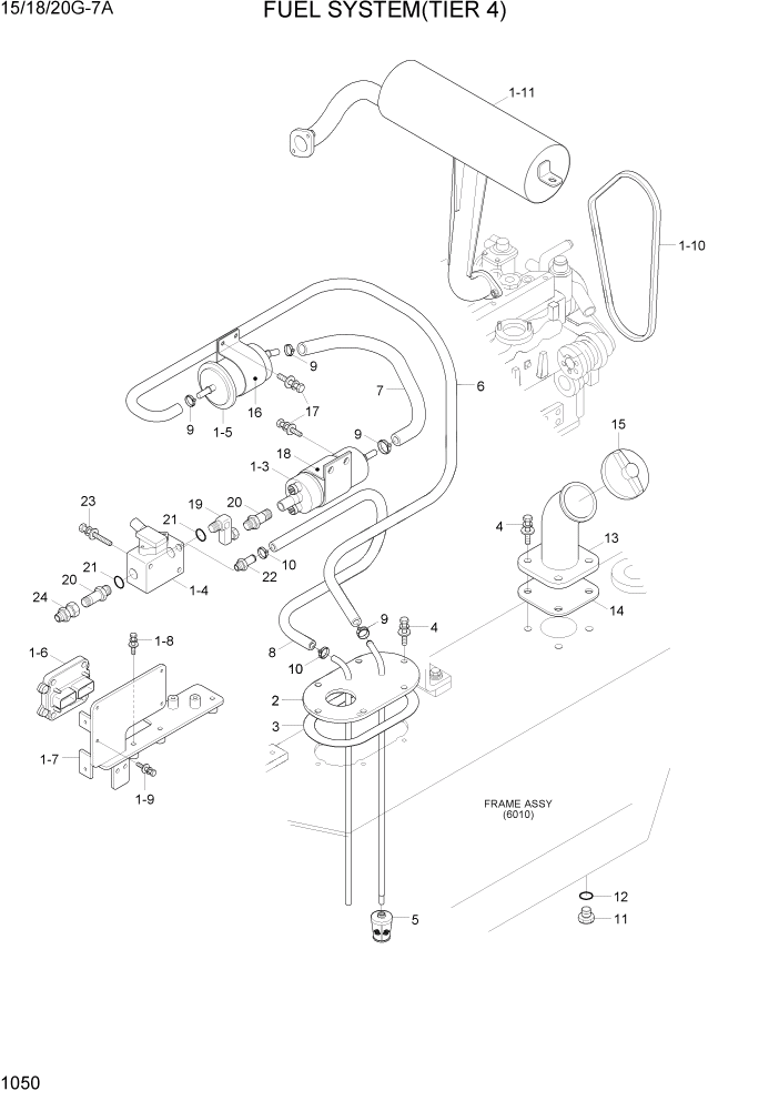 Схема запчастей Hyundai 15/18/20G-7A - PAGE 1050 FUEL SYSTEM(CERT) СИСТЕМА ДВИГАТЕЛЯ