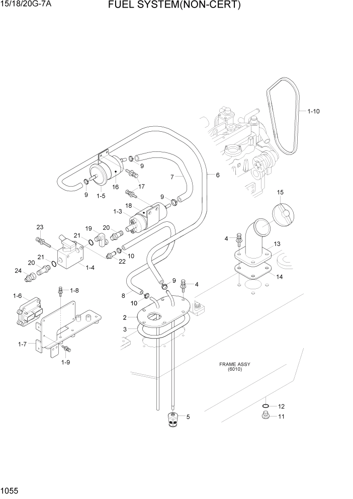 Схема запчастей Hyundai 15/18/20G-7A - PAGE 1055 FUEL SYSTEM(NON-CERT) СИСТЕМА ДВИГАТЕЛЯ