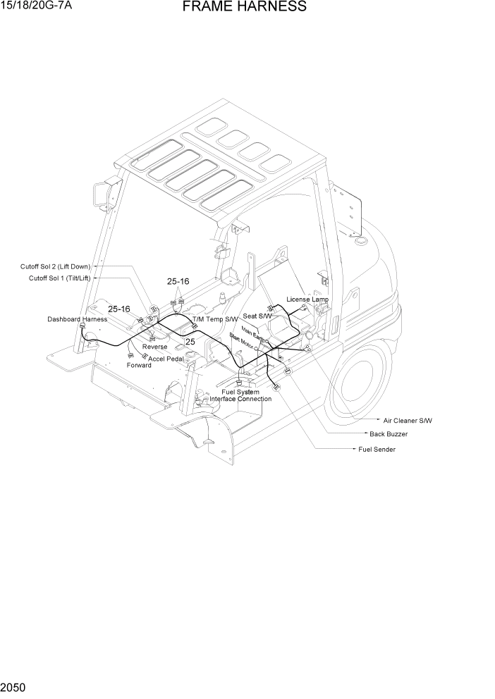 Схема запчастей Hyundai 15/18/20G-7A - PAGE 2050 FRAME HARNESS ЭЛЕКТРИЧЕСКАЯ СИСТЕМА