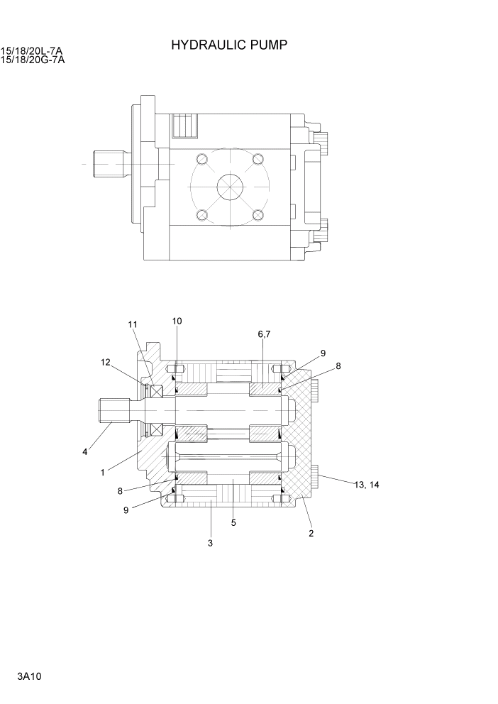 Схема запчастей Hyundai 15/18/20G-7A - PAGE 3A10 HYDRAULIC PUMP ГИДРАВЛИЧЕСКАЯ СИСТЕМА