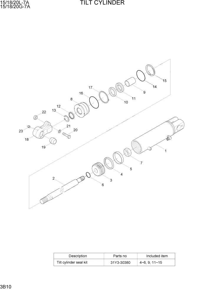 Схема запчастей Hyundai 15/18/20G-7A - PAGE 3B10 TILT CYLINDER ГИДРАВЛИЧЕСКАЯ СИСТЕМА