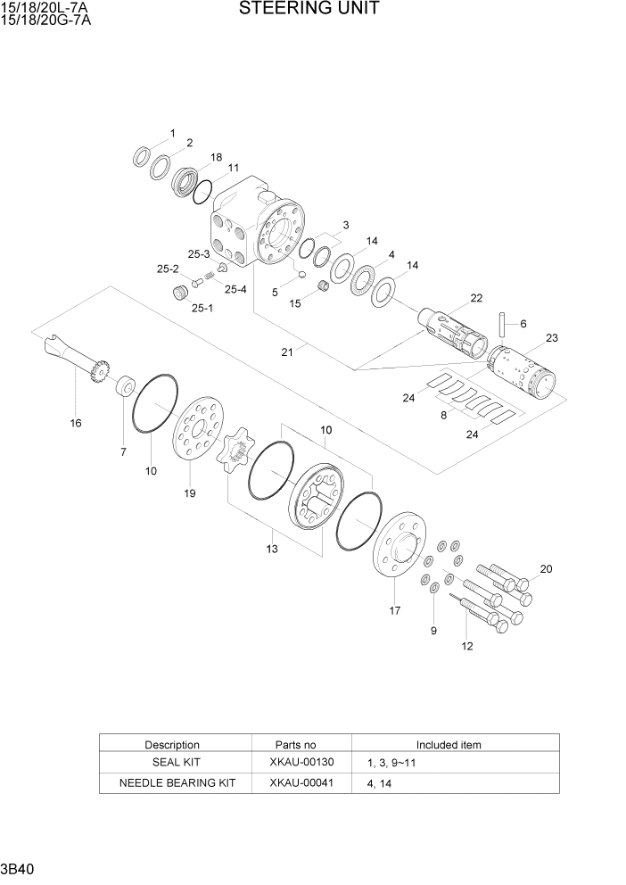 Схема запчастей Hyundai 15/18/20G-7A - PAGE 3B40 STEERING UNIT ГИДРАВЛИЧЕСКАЯ СИСТЕМА