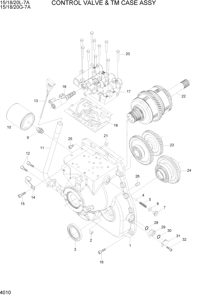 Схема запчастей Hyundai 15/18/20G-7A - PAGE 4010 CONTROL VALVE & TM CASE ASSY СИЛОВАЯ СИСТЕМА