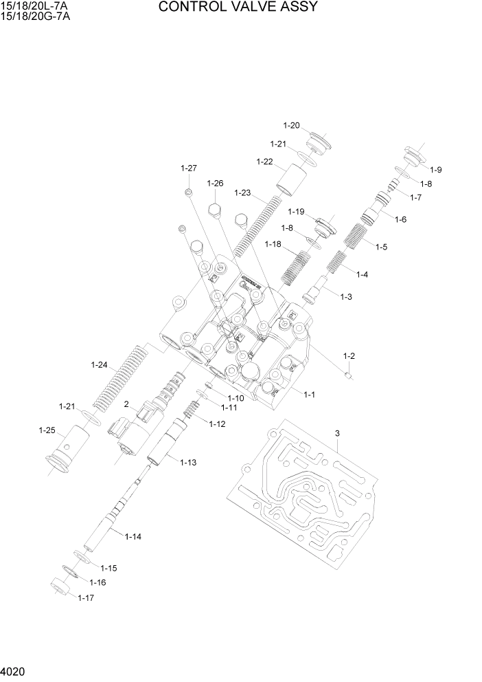 Схема запчастей Hyundai 15/18/20G-7A - PAGE 4020 CONTROL VALVE ASSY СИЛОВАЯ СИСТЕМА