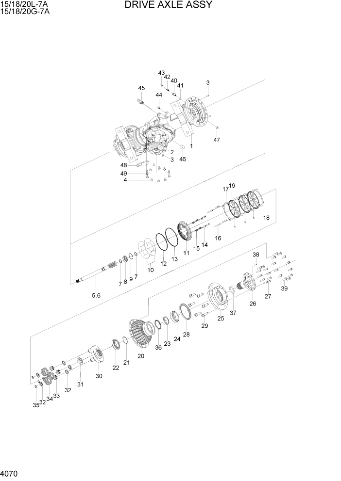 Схема запчастей Hyundai 15/18/20G-7A - PAGE 4070 DRIVE AXLE ASSY СИЛОВАЯ СИСТЕМА