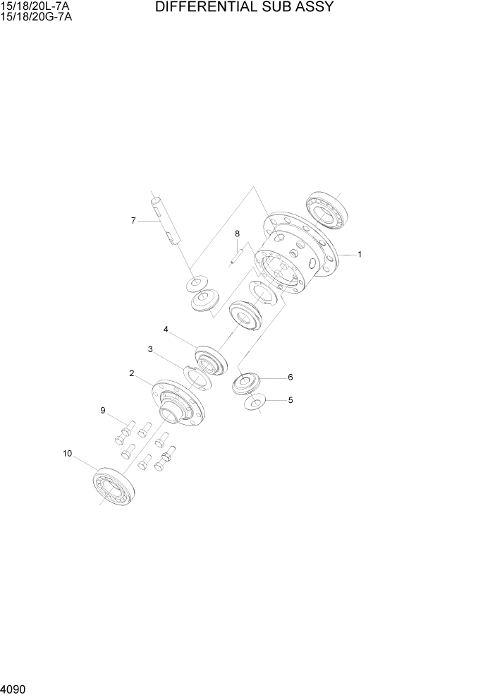 Схема запчастей Hyundai 15/18/20G-7A - PAGE 4090 DIFFERENTIAL SUB ASSY СИЛОВАЯ СИСТЕМА